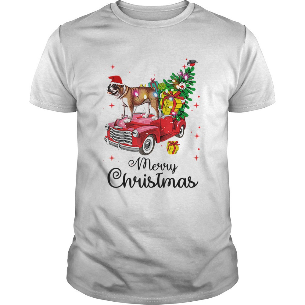 Bulldog Rides Red Truck Christmas Pajama Shirt
